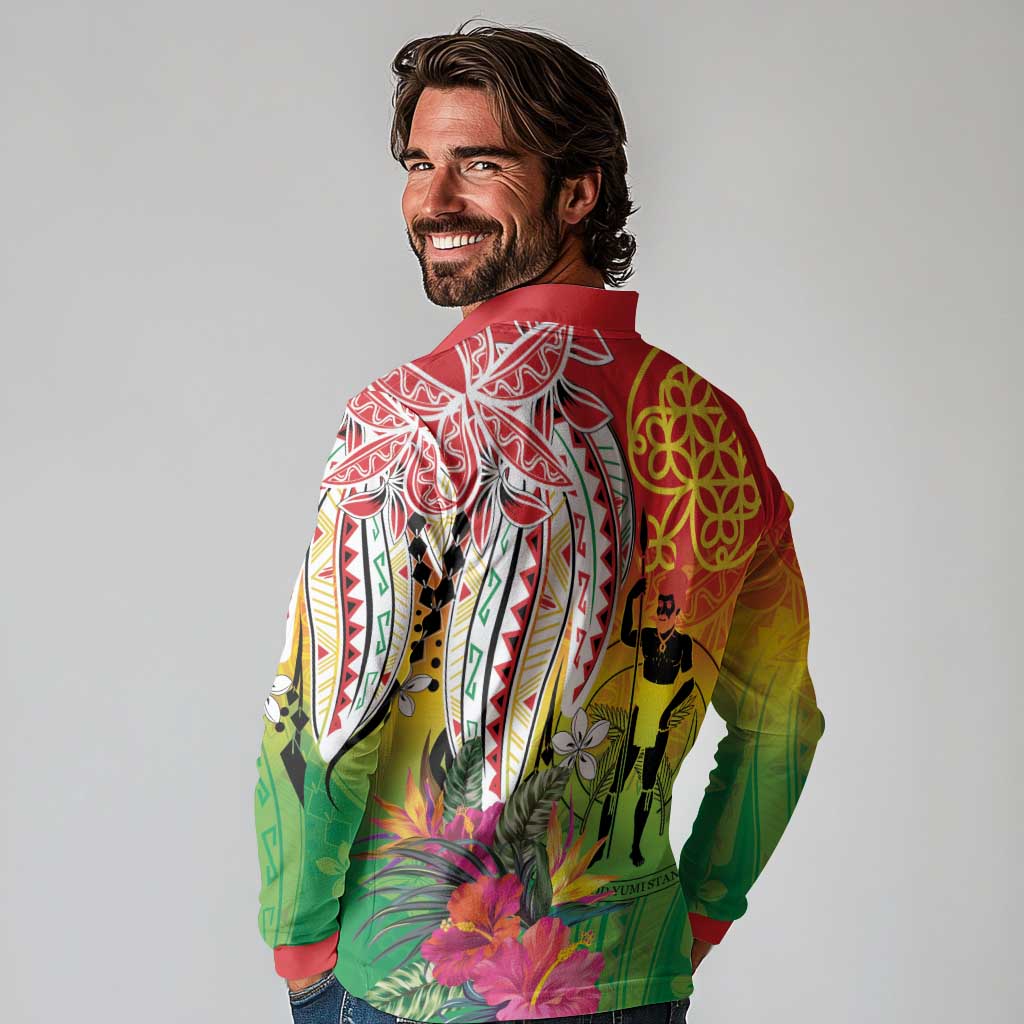 Vanuatu 45th Anniversary Long Sleeve Polo Shirt Polynesian with Sand Drawing Pattern