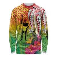 Vanuatu 45th Anniversary Long Sleeve Shirt Polynesian with Sand Drawing Pattern LT9 Unisex Red - Polynesian Pride