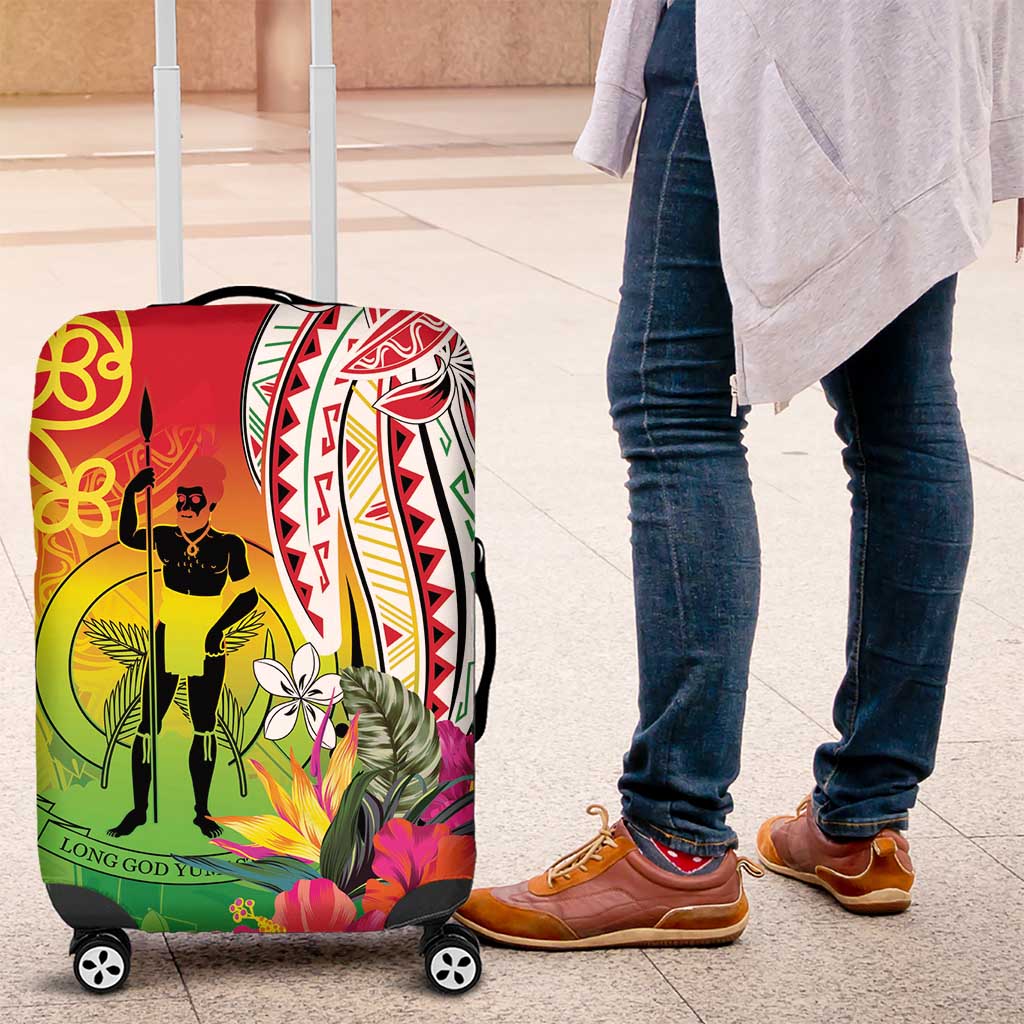 Vanuatu 45th Anniversary Luggage Cover Polynesian with Sand Drawing Pattern