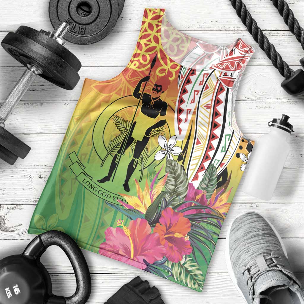 Vanuatu 45th Anniversary Men Tank Top Polynesian with Sand Drawing Pattern LT9 - Polynesian Pride