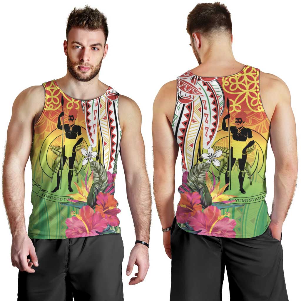 Vanuatu 45th Anniversary Men Tank Top Polynesian with Sand Drawing Pattern LT9 - Polynesian Pride