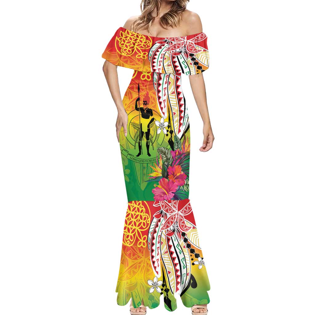Vanuatu 45th Anniversary Mermaid Dress Polynesian with Sand Drawing Pattern