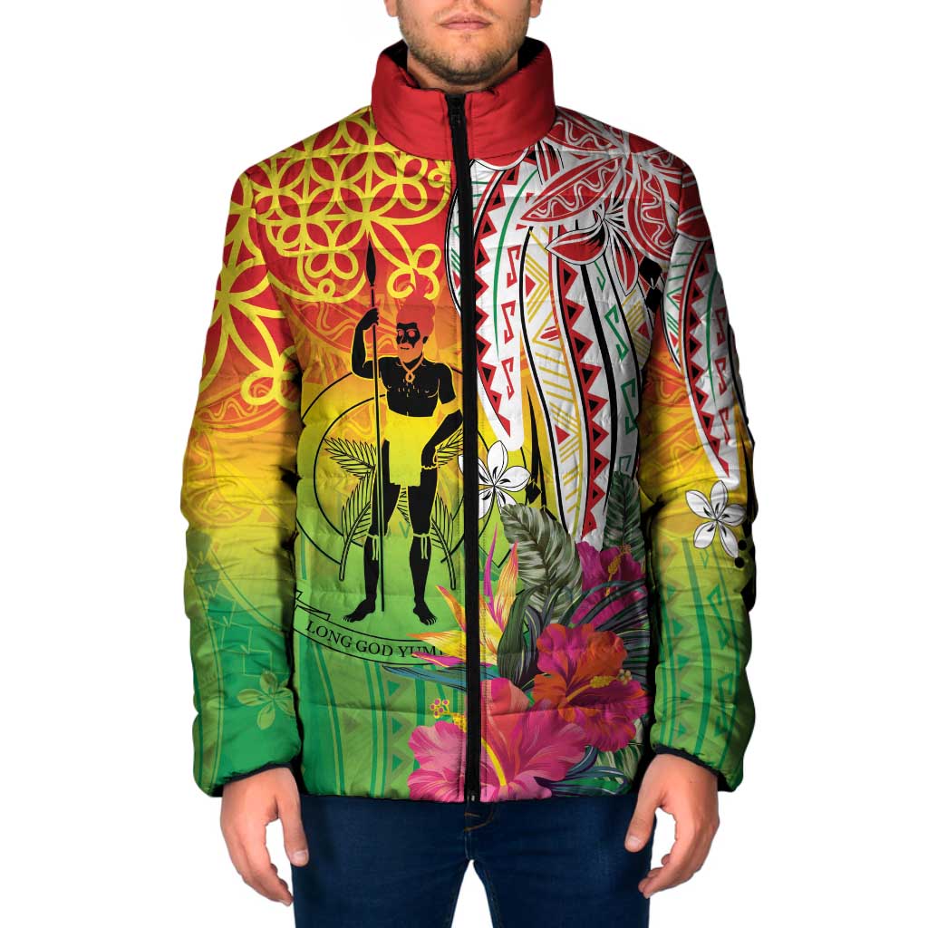 Vanuatu 45th Anniversary Padded Jacket Polynesian with Sand Drawing Pattern LT9 Men Red - Polynesian Pride