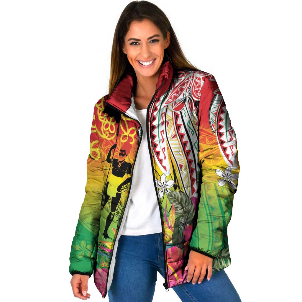 Vanuatu 45th Anniversary Padded Jacket Polynesian with Sand Drawing Pattern LT9 Women Red - Polynesian Pride