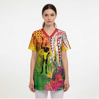 Vanuatu 45th Anniversary Scrub Top Polynesian with Sand Drawing Pattern - Polynesian Pride