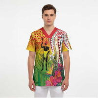 Vanuatu 45th Anniversary Scrub Top Polynesian with Sand Drawing Pattern - Polynesian Pride