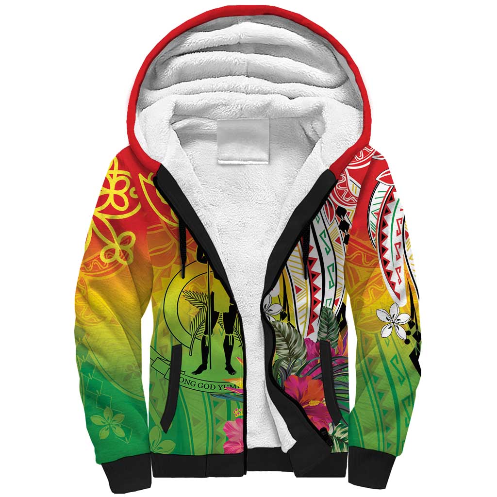 Vanuatu 45th Anniversary Sherpa Hoodie Polynesian with Sand Drawing Pattern LT9 Unisex Red - Polynesian Pride