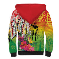 Vanuatu 45th Anniversary Sherpa Hoodie Polynesian with Sand Drawing Pattern LT9 - Polynesian Pride