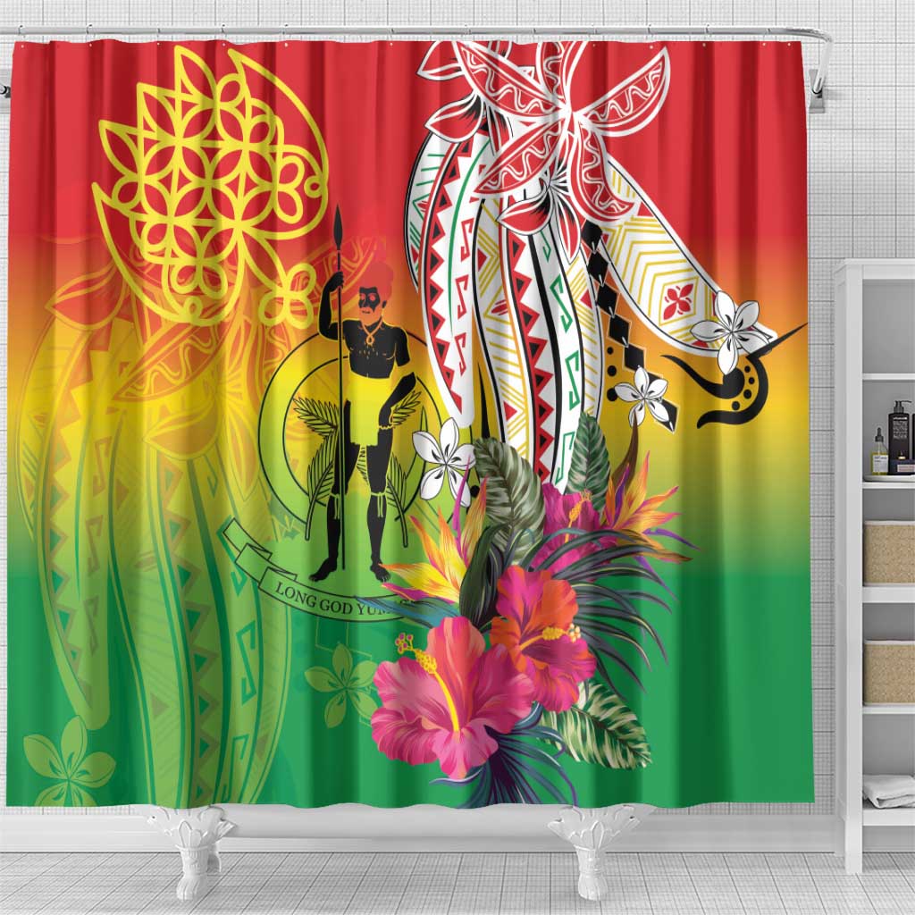 Vanuatu 45th Anniversary Shower Curtain Polynesian with Sand Drawing Pattern