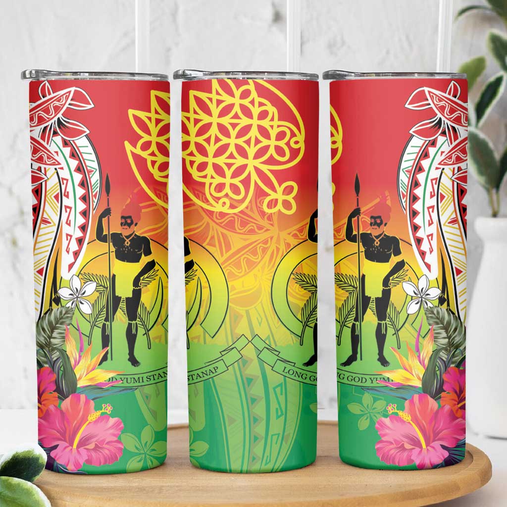 Vanuatu 45th Anniversary Skinny Tumbler Polynesian with Sand Drawing Pattern