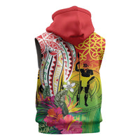 Vanuatu 45th Anniversary Sleeveless Hoodie Polynesian with Sand Drawing Pattern - Polynesian Pride