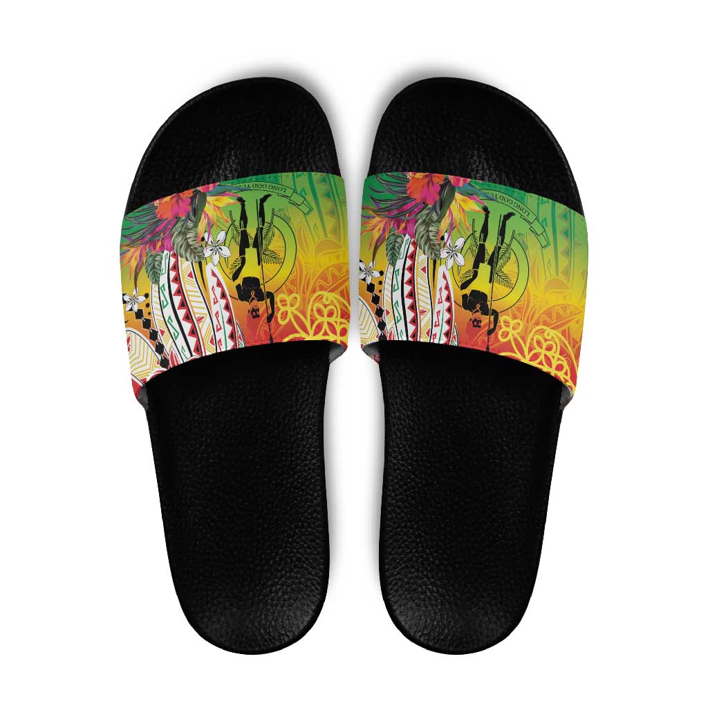 Vanuatu 45th Anniversary Slide Sandals Polynesian with Sand Drawing Pattern - Polynesian Pride