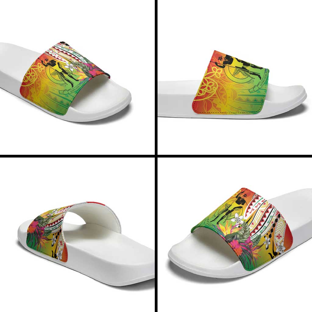 Vanuatu 45th Anniversary Slide Sandals Polynesian with Sand Drawing Pattern - Polynesian Pride
