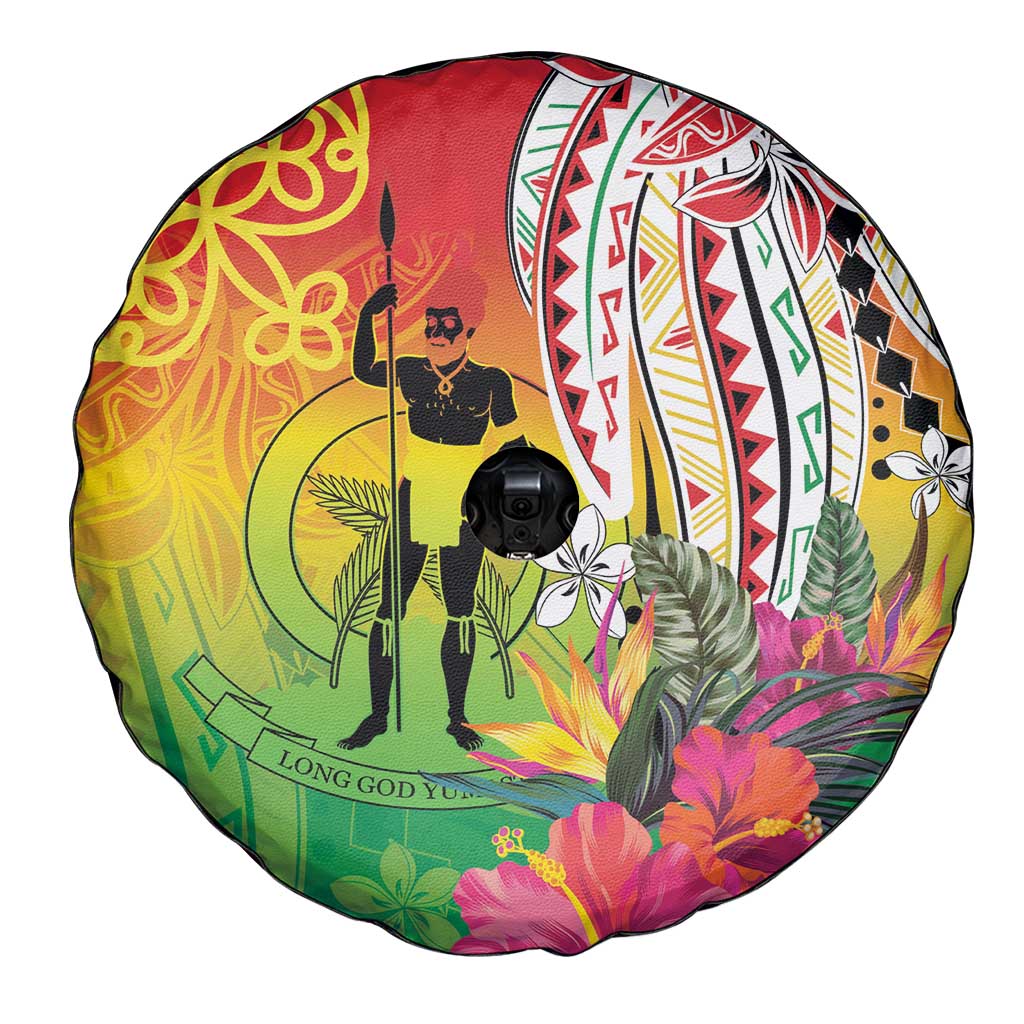 Vanuatu 45th Anniversary Spare Tire Cover Polynesian with Sand Drawing Pattern