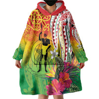 Vanuatu 45th Anniversary Wearable Blanket Hoodie Polynesian with Sand Drawing Pattern