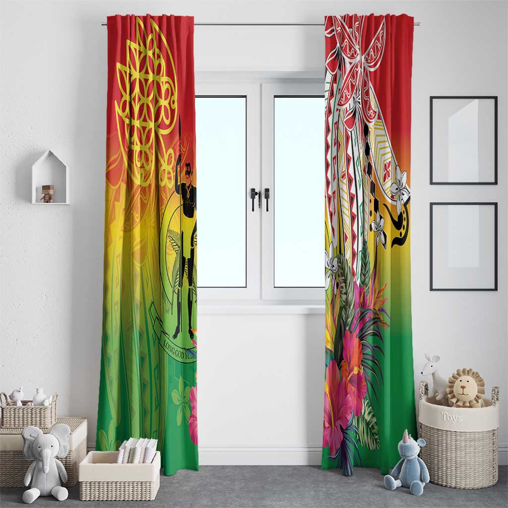 Vanuatu 45th Anniversary Window Curtain Polynesian with Sand Drawing Pattern LT9 - Polynesian Pride