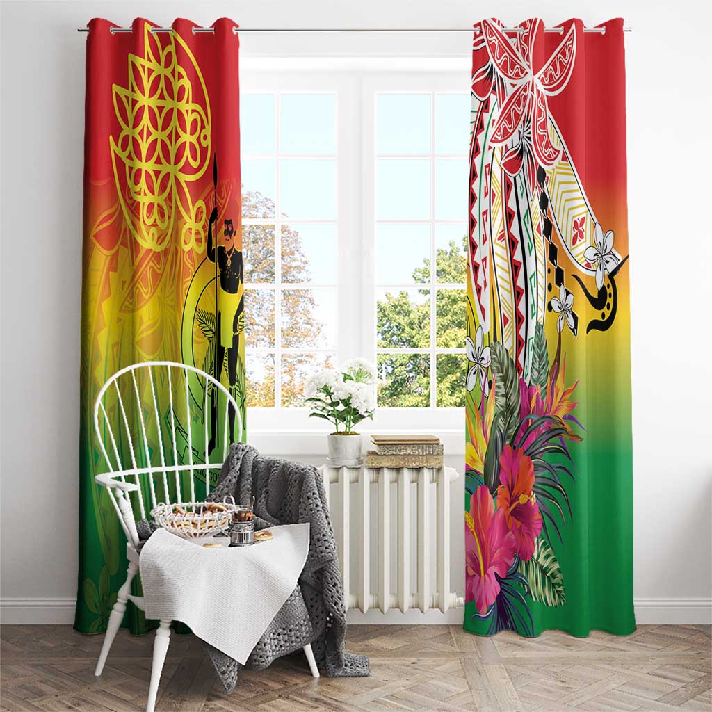 Vanuatu 45th Anniversary Window Curtain Polynesian with Sand Drawing Pattern LT9 - Polynesian Pride