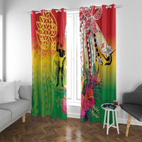 Vanuatu 45th Anniversary Window Curtain Polynesian with Sand Drawing Pattern LT9 With Grommets Red - Polynesian Pride