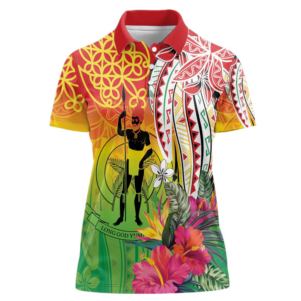 Vanuatu 45th Anniversary Women Polo Shirt Polynesian with Sand Drawing Pattern