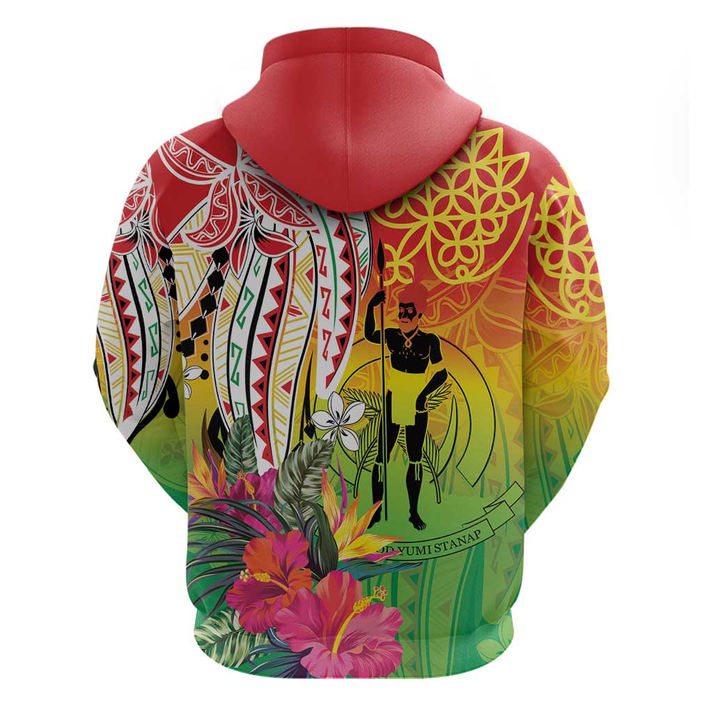Vanuatu 45th Anniversary Zip Hoodie Polynesian with Sand Drawing Pattern