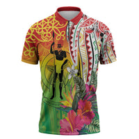 Vanuatu 45th Anniversary Zipper Polo Shirt Polynesian with Sand Drawing Pattern LT9 Red - Polynesian Pride