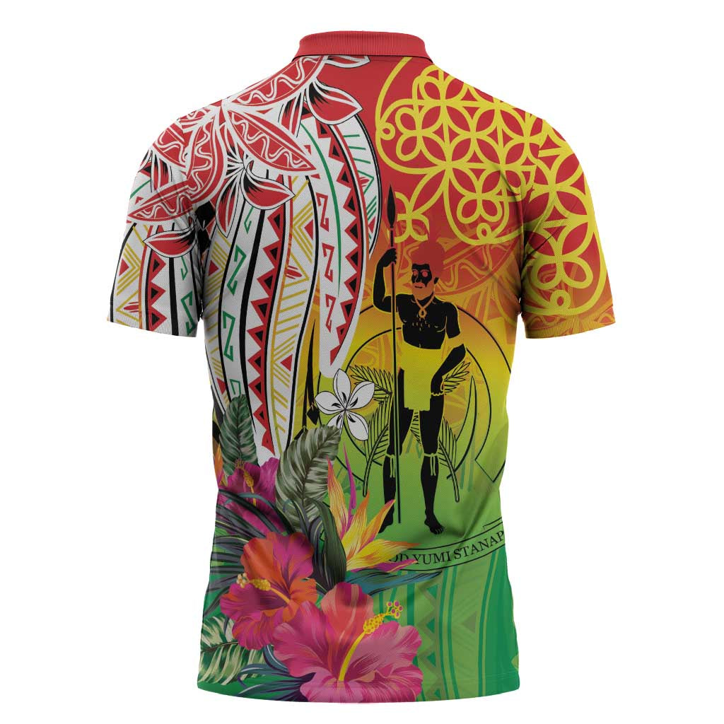 Vanuatu 45th Anniversary Zipper Polo Shirt Polynesian with Sand Drawing Pattern LT9 - Polynesian Pride
