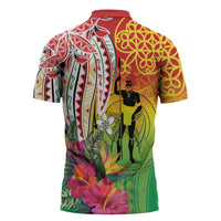 Vanuatu 45th Anniversary Zipper Polo Shirt Polynesian with Sand Drawing Pattern LT9 - Polynesian Pride