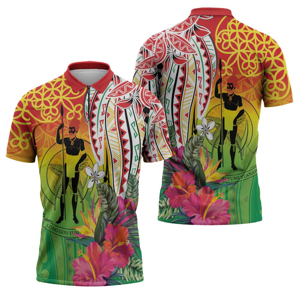 Vanuatu 45th Anniversary Zipper Polo Shirt Polynesian with Sand Drawing Pattern LT9 - Polynesian Pride