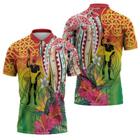 Vanuatu 45th Anniversary Zipper Polo Shirt Polynesian with Sand Drawing Pattern LT9 - Polynesian Pride