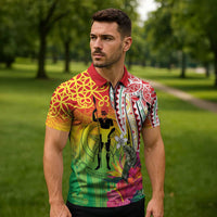 Vanuatu 45th Anniversary Zipper Polo Shirt Polynesian with Sand Drawing Pattern LT9 - Polynesian Pride