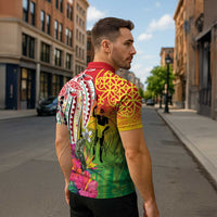 Vanuatu 45th Anniversary Zipper Polo Shirt Polynesian with Sand Drawing Pattern LT9 - Polynesian Pride