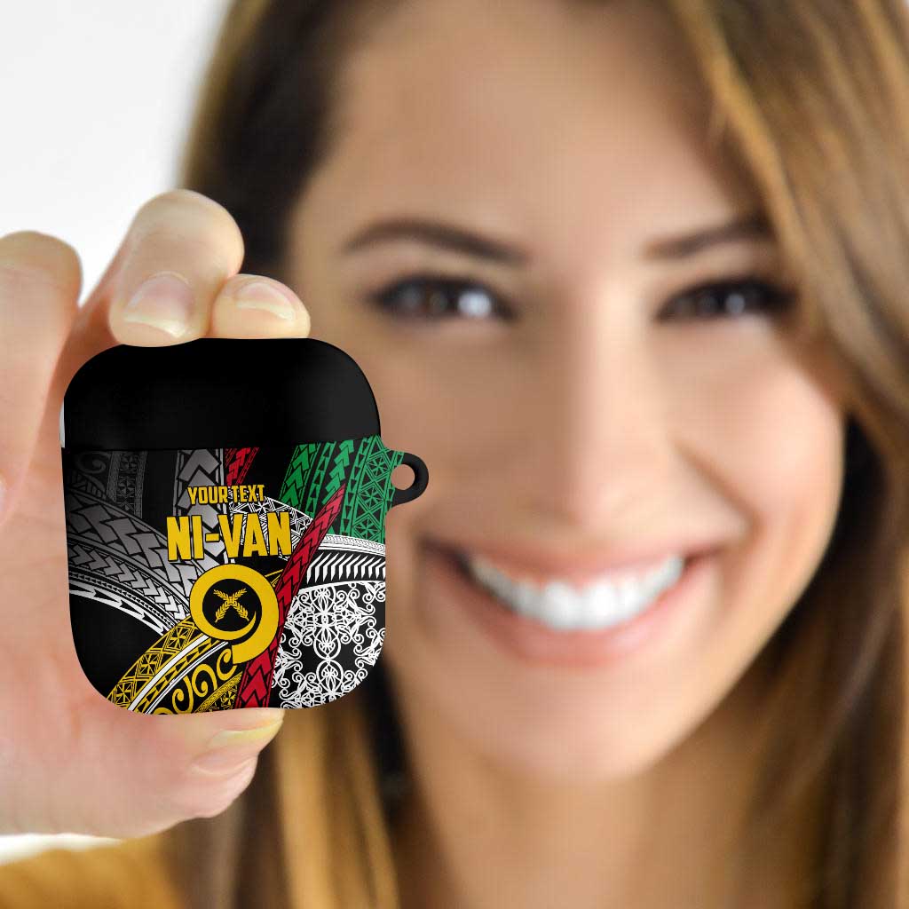 Vanuatu Proud to be Ni-van Personalised AirPods Case with Mutis En Atan Patterns LT9 Black - Polynesian Pride
