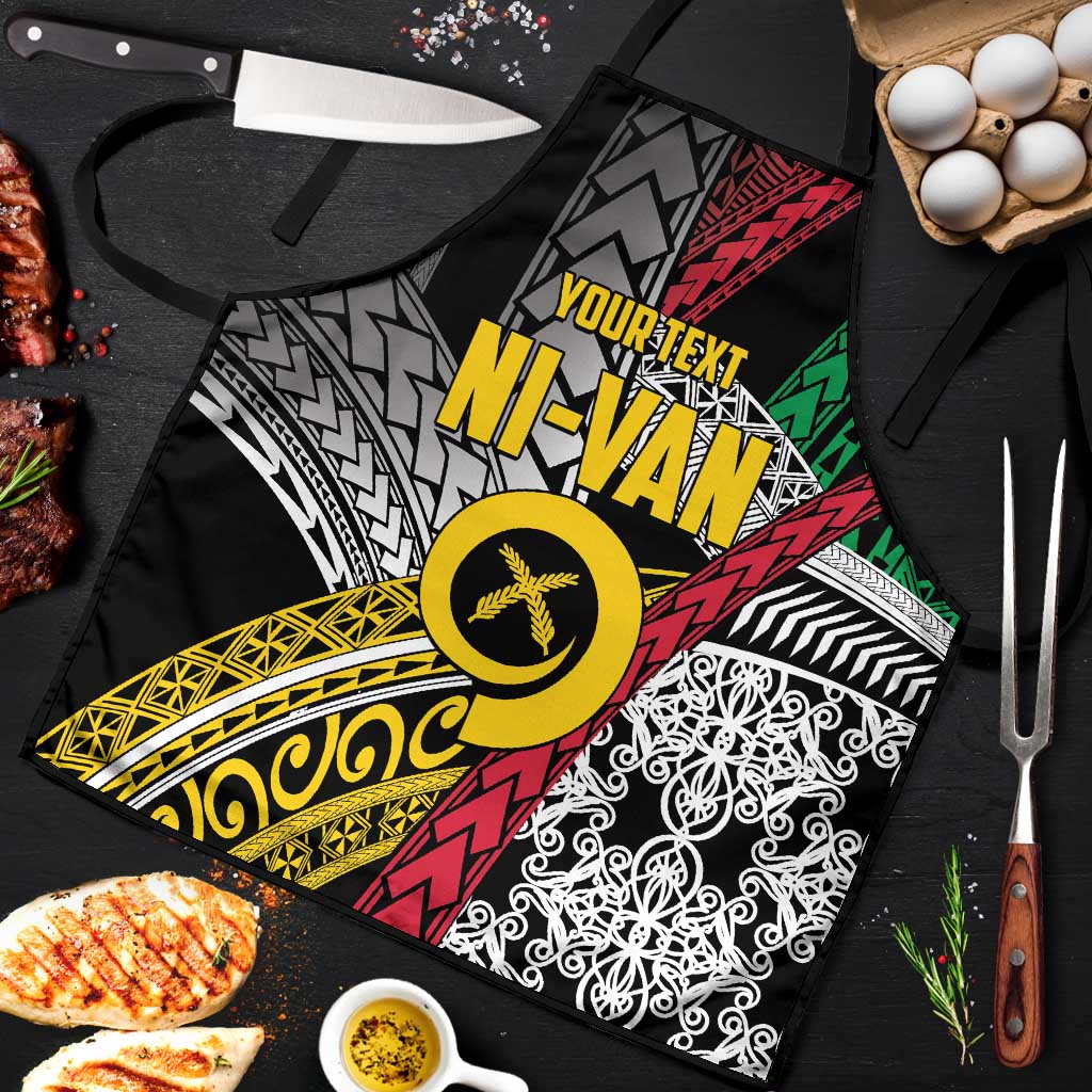 Vanuatu Proud to be Ni-van Personalised Apron with Mutis En Atan Patterns LT9 Black - Polynesian Pride
