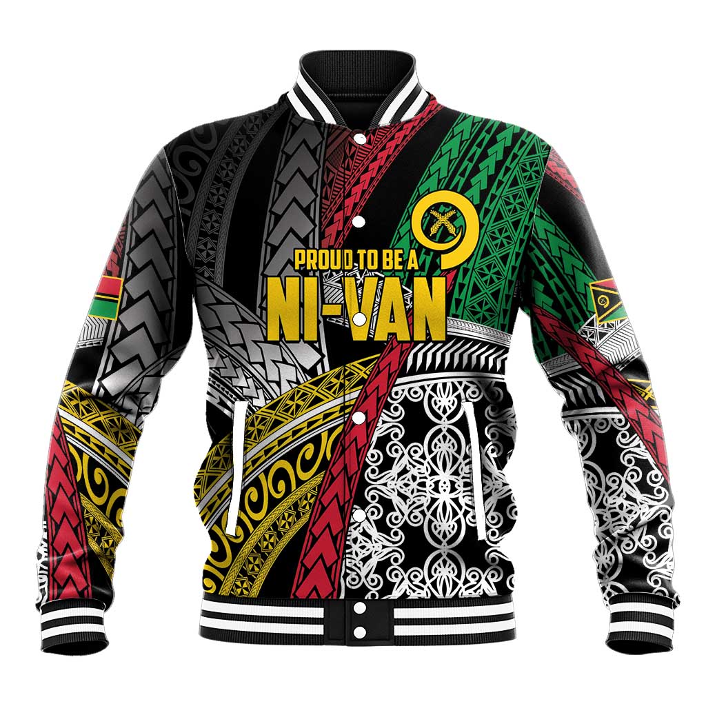 Vanuatu Proud to be Ni-van Personalised Baseball Jacket with Mutis En Atan Patterns LT9 Unisex Black - Polynesian Pride