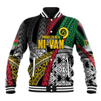 Vanuatu Proud to be Ni-van Personalised Baseball Jacket with Mutis En Atan Patterns LT9 Unisex Black - Polynesian Pride
