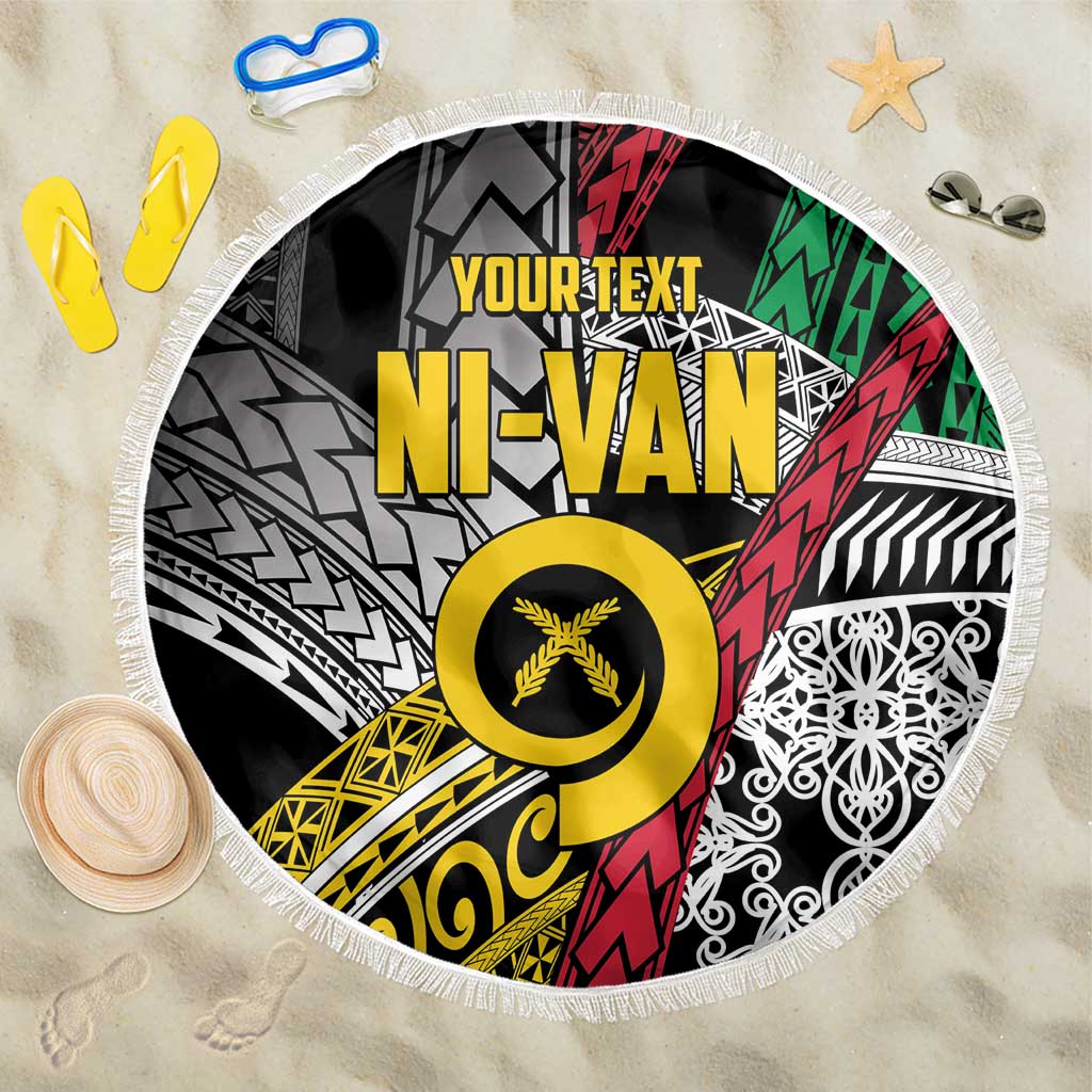 Vanuatu Proud to be Ni-van Personalised Beach Blanket with Mutis En Atan Patterns LT9 One Size 150cm Black - Polynesian Pride
