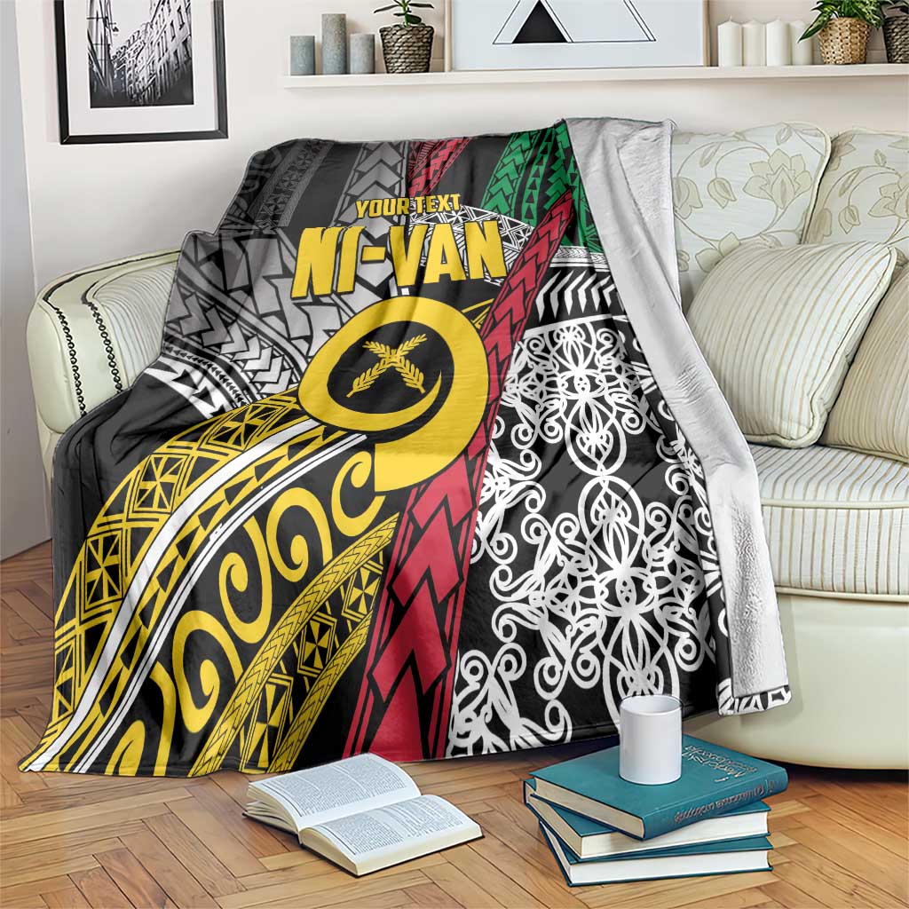Vanuatu Proud to be Ni-van Personalised Blanket with Mutis En Atan Patterns LT9 Black - Polynesian Pride