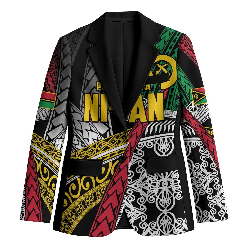Vanuatu Proud to be Ni-van Personalised Blazer with Mutis En Atan Patterns LT9 Unisex Black - Polynesian Pride