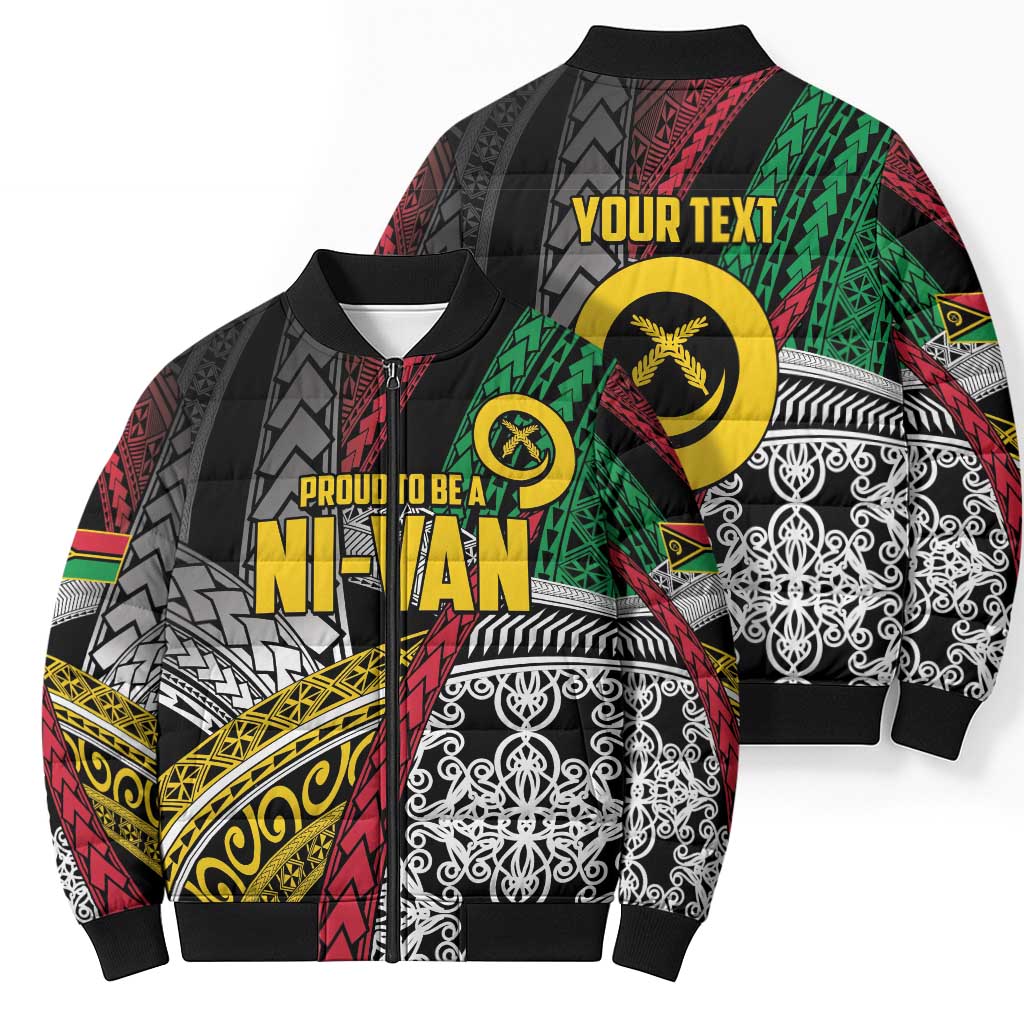 Vanuatu Proud to be Ni-van Personalised Bomber Puffer Jacket with Mutis En Atan Patterns LT9 - Polynesian Pride