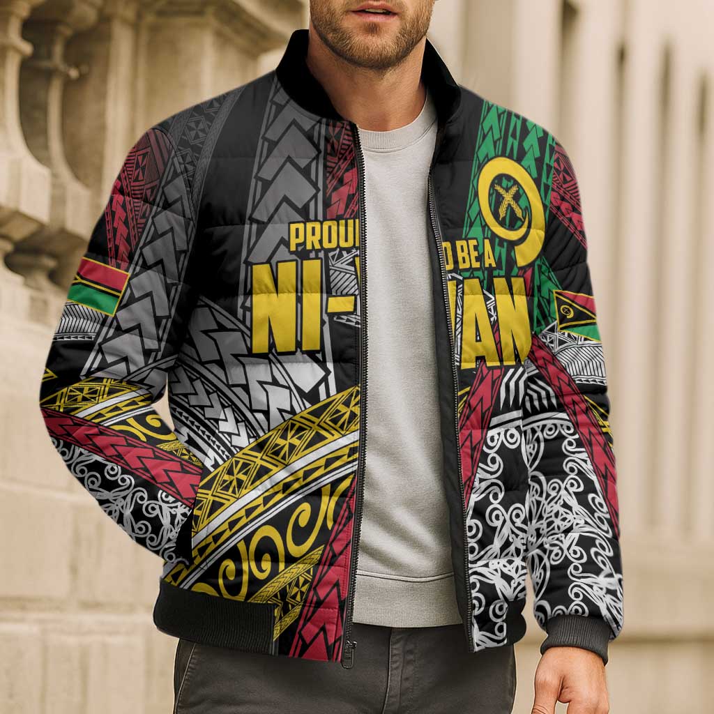 Vanuatu Proud to be Ni-van Personalised Bomber Puffer Jacket with Mutis En Atan Patterns LT9 - Polynesian Pride