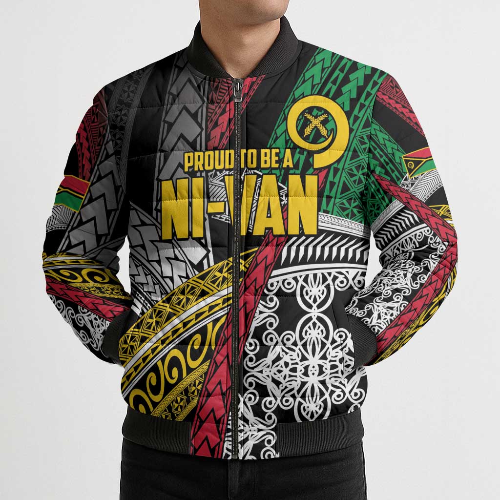 Vanuatu Proud to be Ni-van Personalised Bomber Puffer Jacket with Mutis En Atan Patterns LT9 - Polynesian Pride