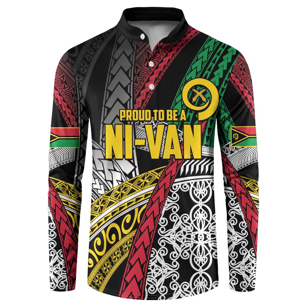 Vanuatu Proud to be Ni-van Personalised Button Sweatshirt with Mutis En Atan Patterns LT9 Black - Polynesian Pride