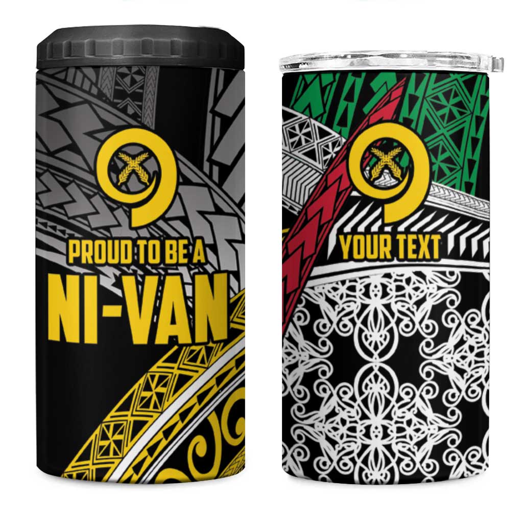 Vanuatu Proud to be Ni-van Personalised 4 in 1 Can Cooler Tumbler with Mutis En Atan Patterns LT9 One Size: 16 oz Black - Polynesian Pride