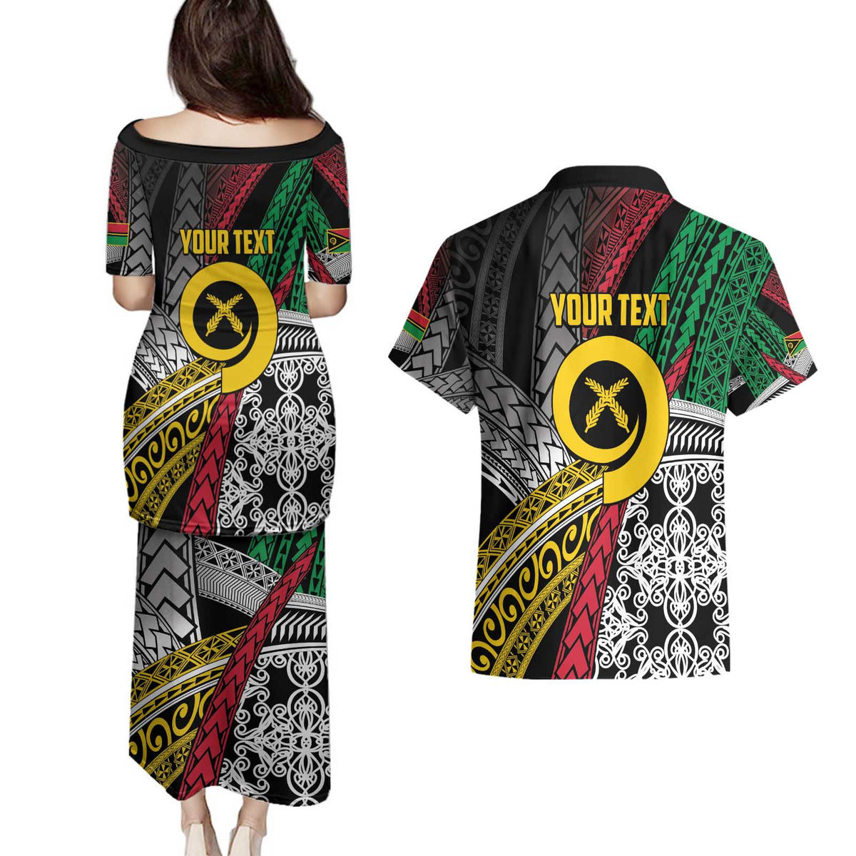 Vanuatu Proud to be Ni-van Personalised Couples Matching Puletasi and Hawaiian Shirt with Mutis En Atan Patterns LT9 - Polynesian Pride