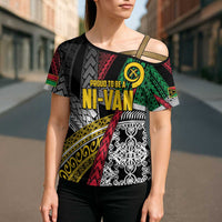 Vanuatu Proud to be Ni-van Personalised Cross Shoulder Shirt with Mutis En Atan Patterns LT9 - Polynesian Pride
