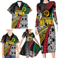 Vanuatu Proud to be Ni-van Personalised Family Matching Long Sleeve Bodycon Dress and Hawaiian Shirt with Mutis En Atan Patterns