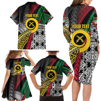 Vanuatu Proud to be Ni-van Personalised Family Matching Long Sleeve Bodycon Dress and Hawaiian Shirt with Mutis En Atan Patterns