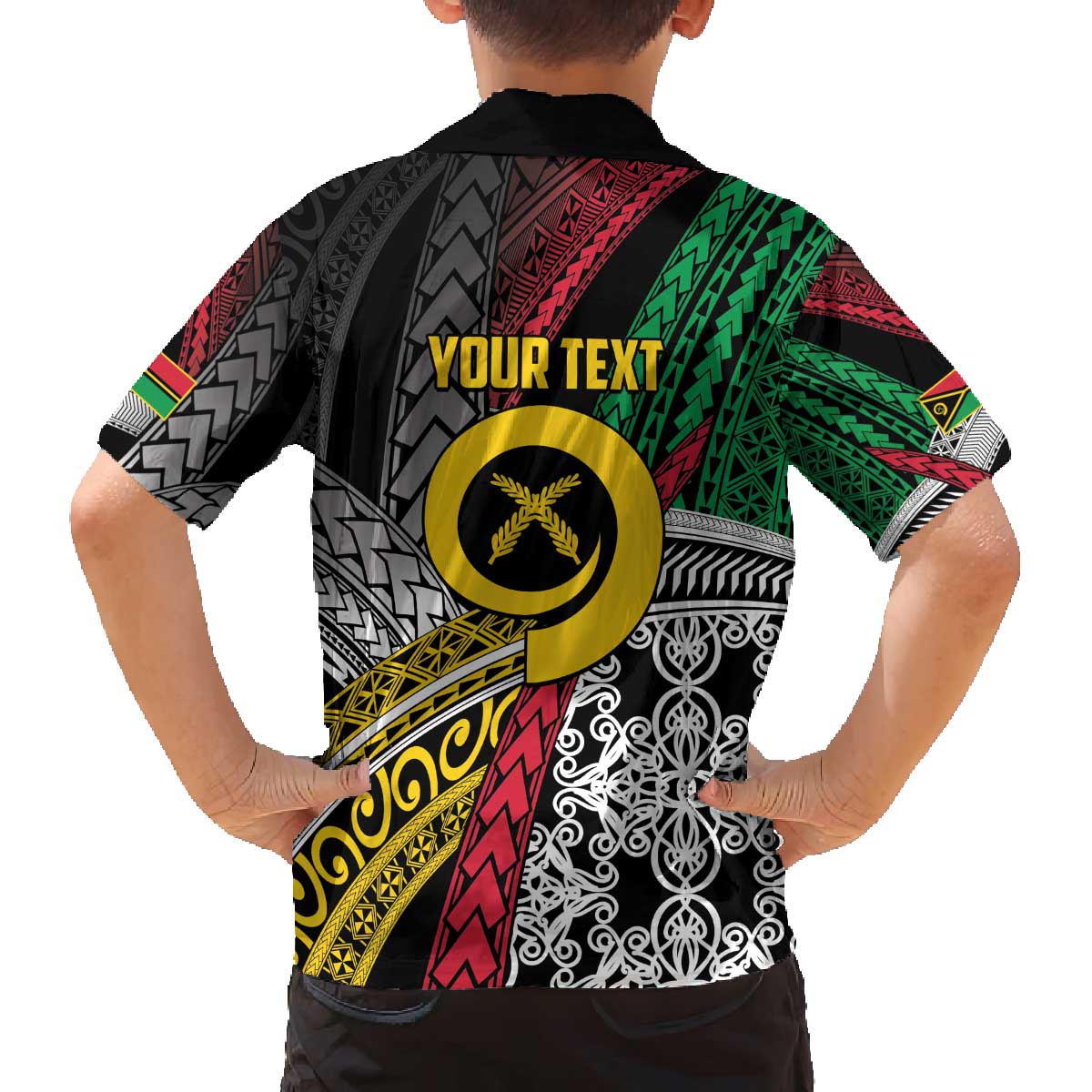 Vanuatu Proud to be Ni-van Personalised Family Matching Off The Shoulder Long Sleeve Dress and Hawaiian Shirt with Mutis En Atan Patterns