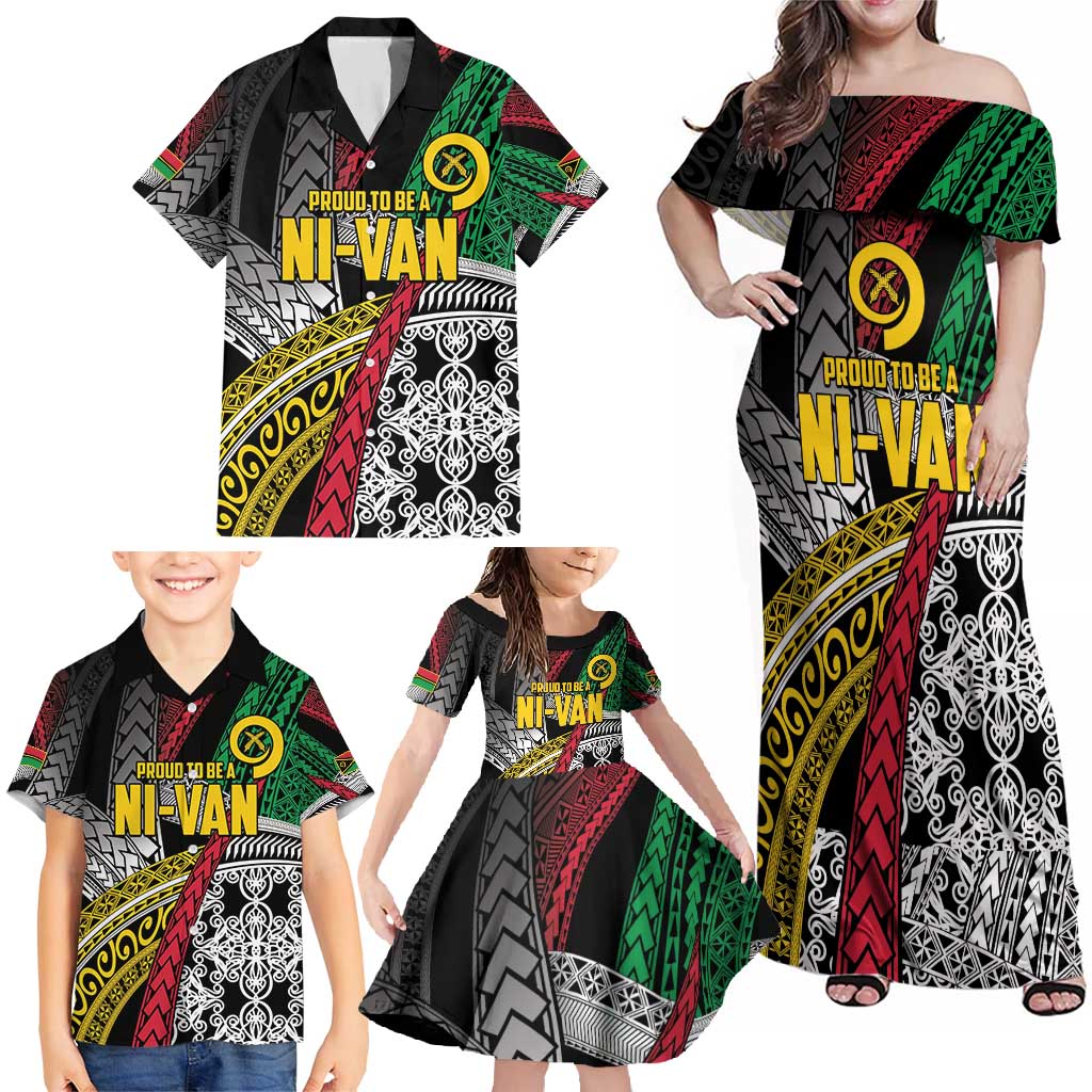 Vanuatu Proud to be Ni-van Personalised Family Matching Off Shoulder Maxi Dress and Hawaiian Shirt with Mutis En Atan Patterns
