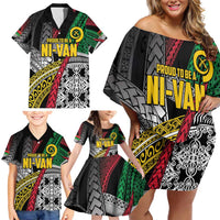 Vanuatu Proud to be Ni-van Personalised Family Matching Off Shoulder Short Dress and Hawaiian Shirt with Mutis En Atan Patterns